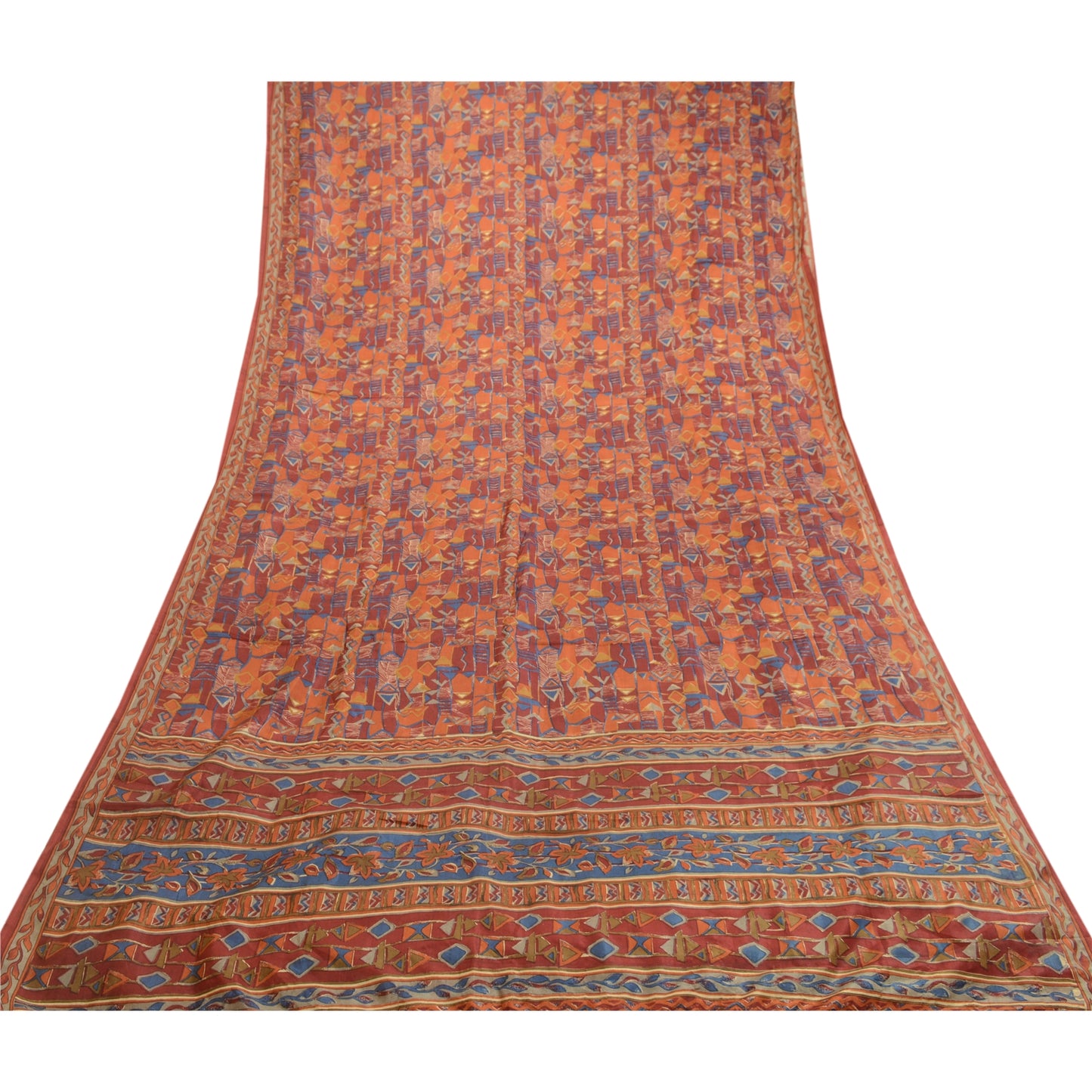 Sanskriti Vintage Sarees Indian Dark Red Pure Silk Printed Sari 5yd Craft Sustainable Fabric