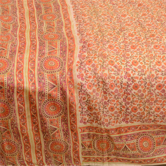 Sanskriti Vintage Sarees Red Indian Printed Pure Silk Sari Soft 5yd Craft Sustainable Fabric
