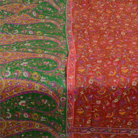Sanskriti Vintage Sarees Red Indian 100% Pure Silk Printed Sari 5YD Craft Sustainable Fabric