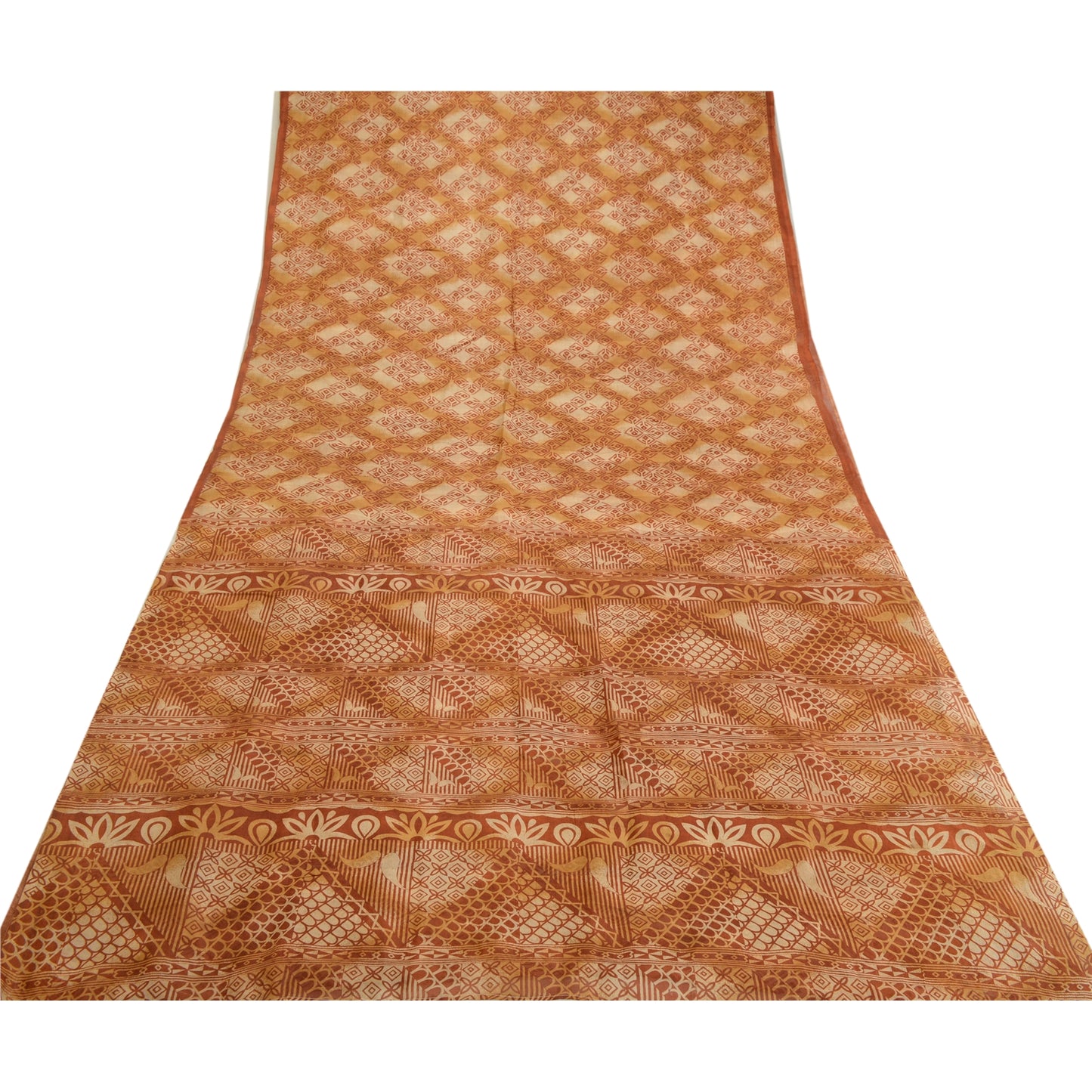 Sanskriti Vintage Sarees Brown Pure Silk Printed Sari Floral Soft Craft Sustainable Fabric