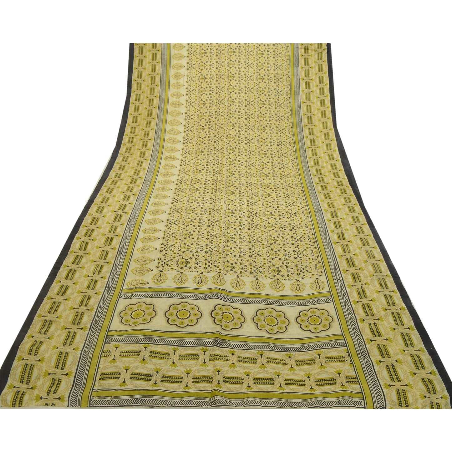 Sanskriti Vintage Sarees Indian Green Pure Silk Printed Sari Soft Craft Sustainable Fabric