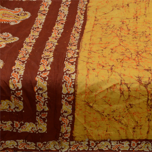 Sanskriti Vintage Sarees Gul Batik Trykt Ren Silke Sari Blødt Håndværk Bæredygtigt Stof