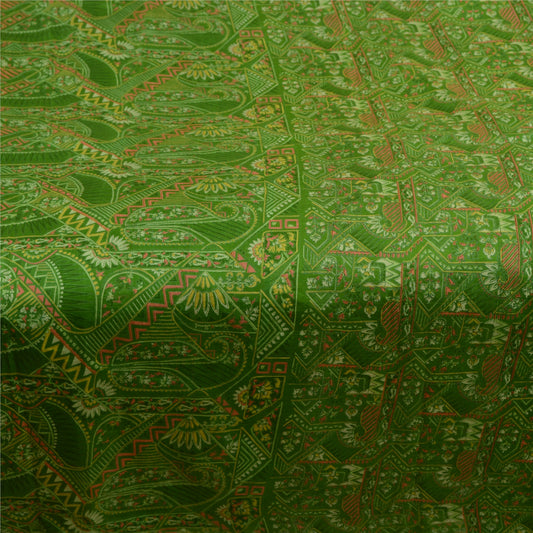 Sanskriti Vintage Sarees Grøn 100% Ren Silke Trykt Sari Blomster Håndværk Bæredygtigt Stoff
