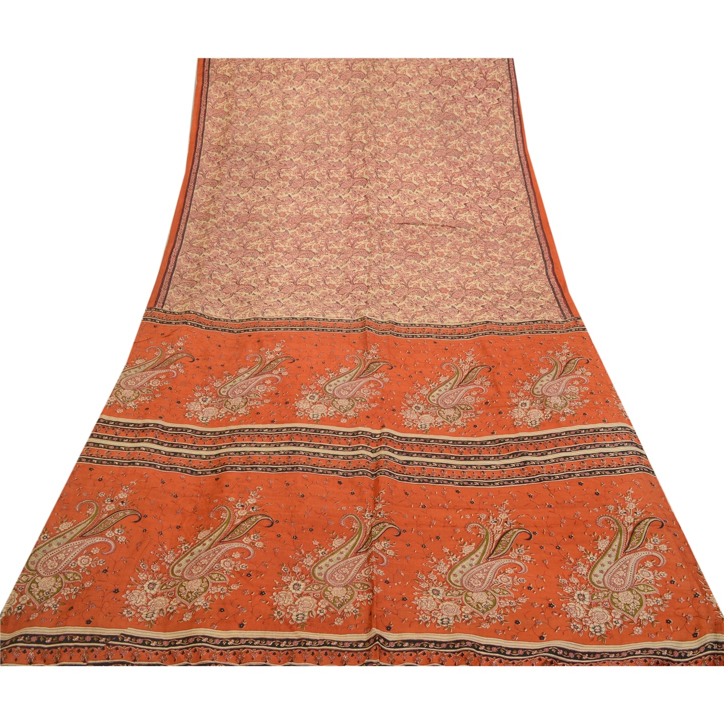 Sanskriti Vintage Sarees Indian Red Printed 100% Pure Silk Sari 5yd Craft Sustainable Fabric