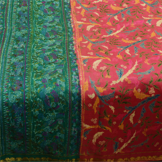 Sanskriti Vintage Sarees Pink Zari Border Printed Pure Silk Sari Craft Bæredygtigt Stoff