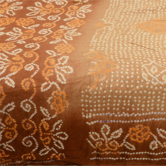 Sanskriti Vintage Sarees Brown Bandhani Printed Pure Silk Sari Soft Craft Sustainable Fabric