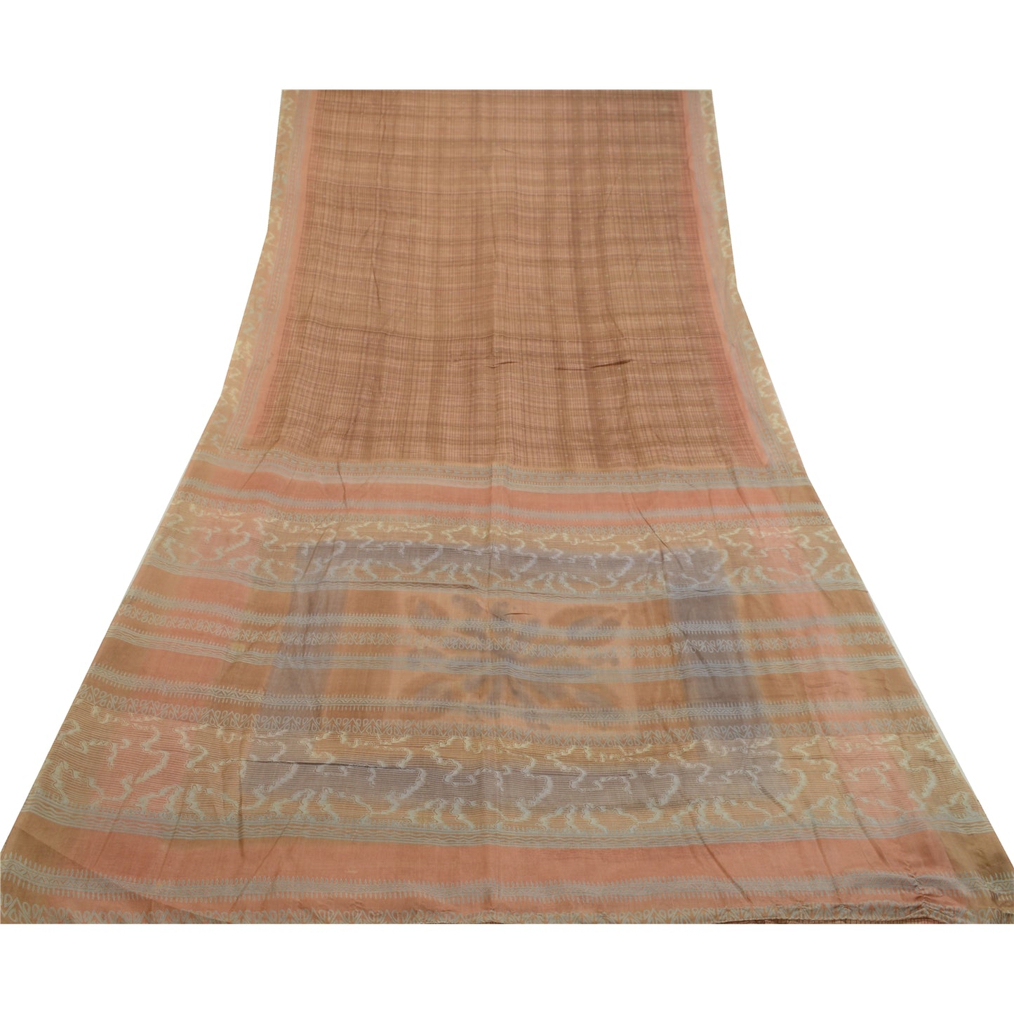 Sanskriti Vintage Sarees From India Brown Printed Pure Silk Sari Craft Sustainable Fabric