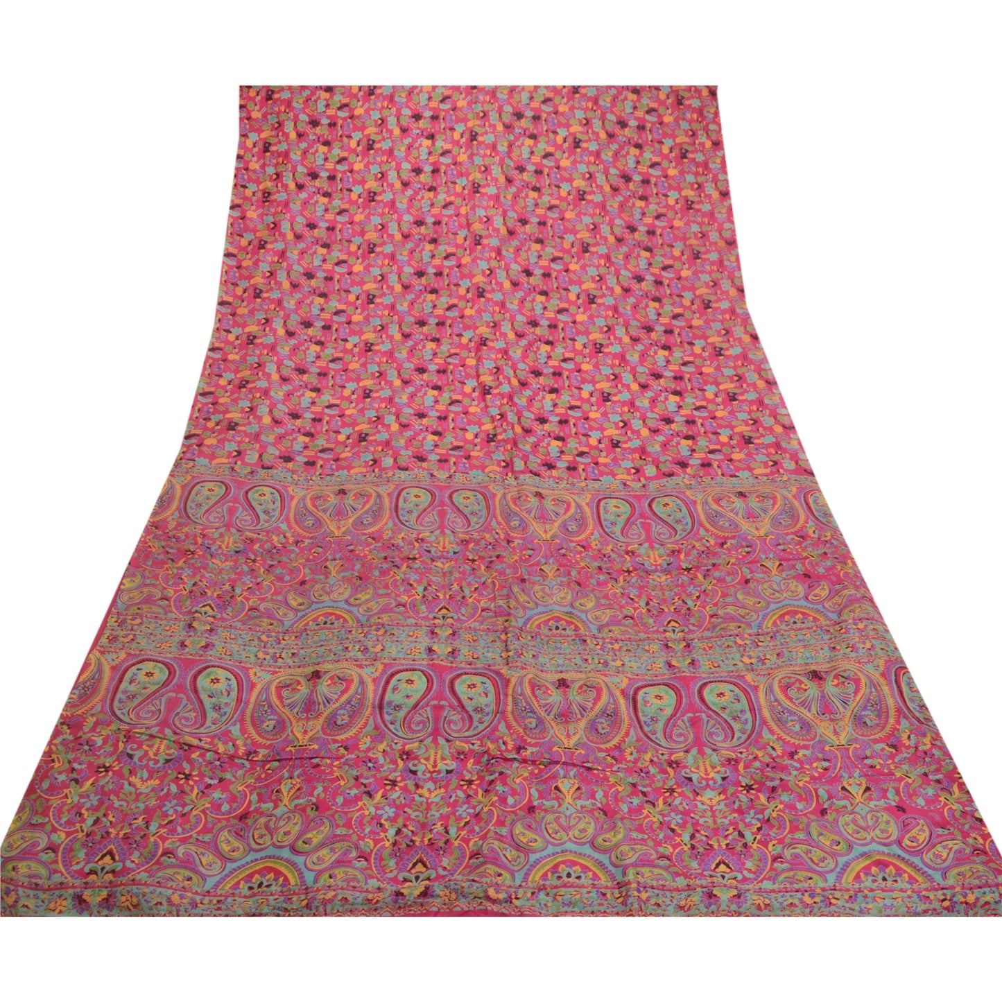 Sanskriti Vintage Sarees Pink Animal Floral Printed Pure Silk Sari Craft Sustainable Fabric