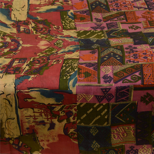 Sanskriti Vintage Sarees Multi 100% Pure Silk Printed Sari Soft 5yd Craft Sustainable Fabric
