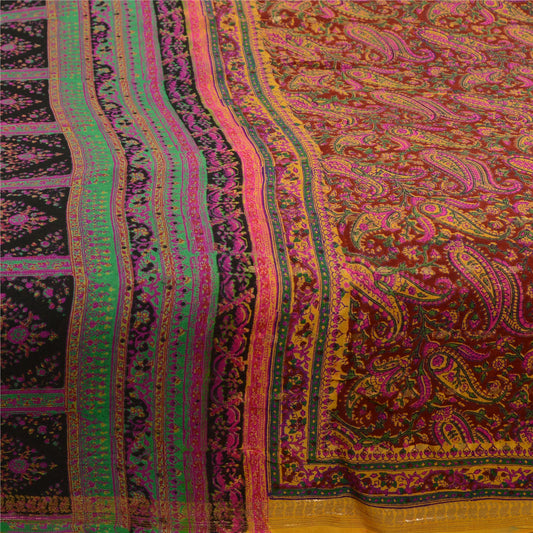 Sanskriti Vintage Sarees Orange Indian Pure Silk Printed Woven Sari Craft Sustainable Fabric