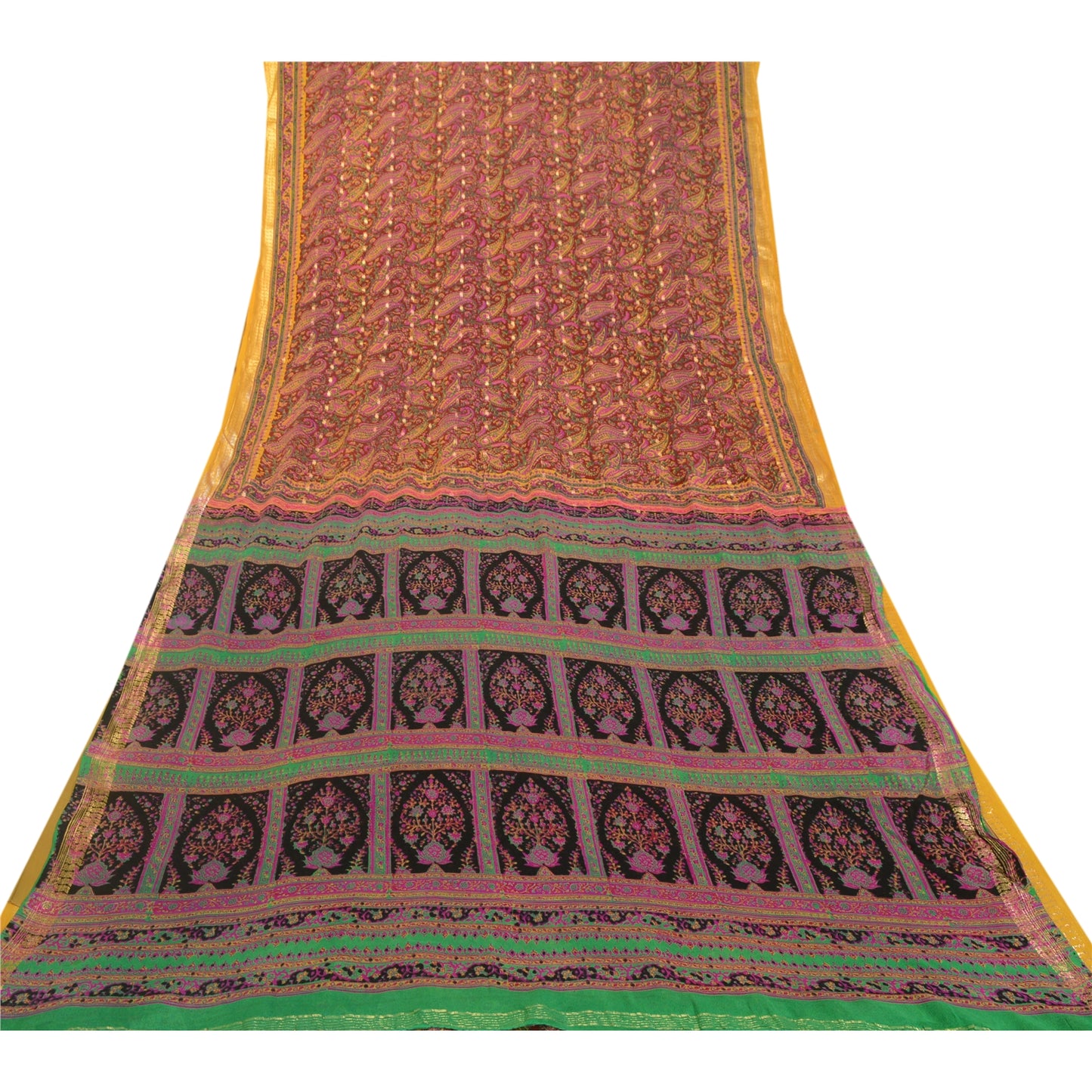 Sanskriti Vintage Sarees Orange Indisk Ren Silke Trykt Vævet Sari Håndværk Bæredygtigt Stof