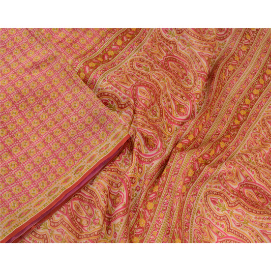 Sanskriti Vintage Sarees Pink 100% Pure Silk Printed Sari Floral Craft Sustainable Fabric