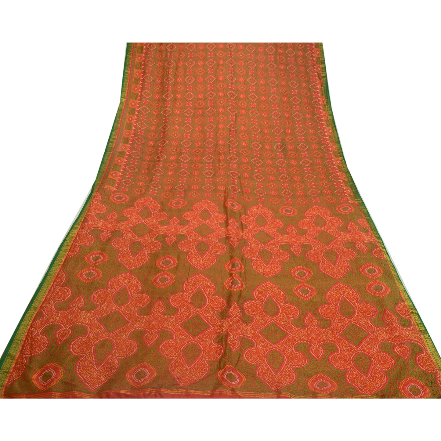 Sanskriti Vintage Sarees Red Bandhani Printed 100% Pure Silk Sari Craft Sustainable Fabric