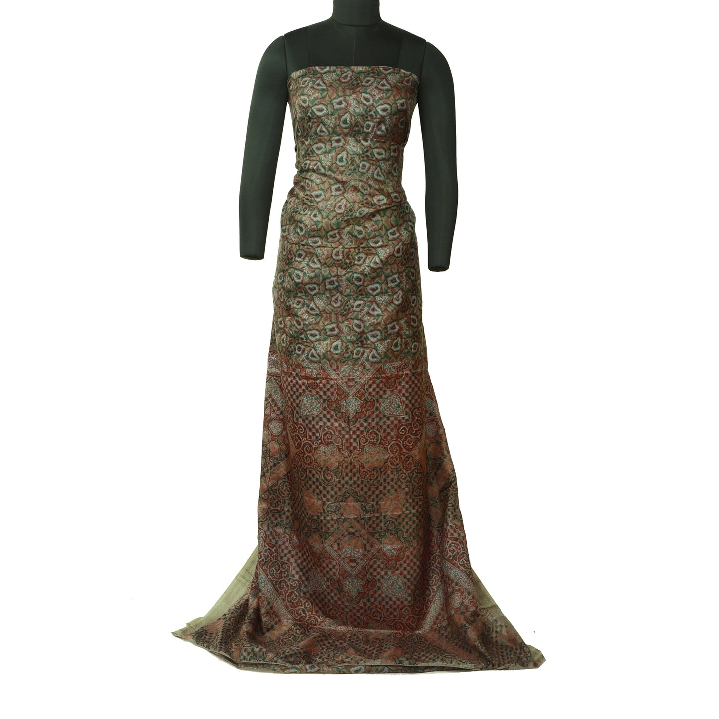 Sanskriti Vintage Sarees Indian Green 100% Pure Silk Printed Sari Craft Sustainable Fabric