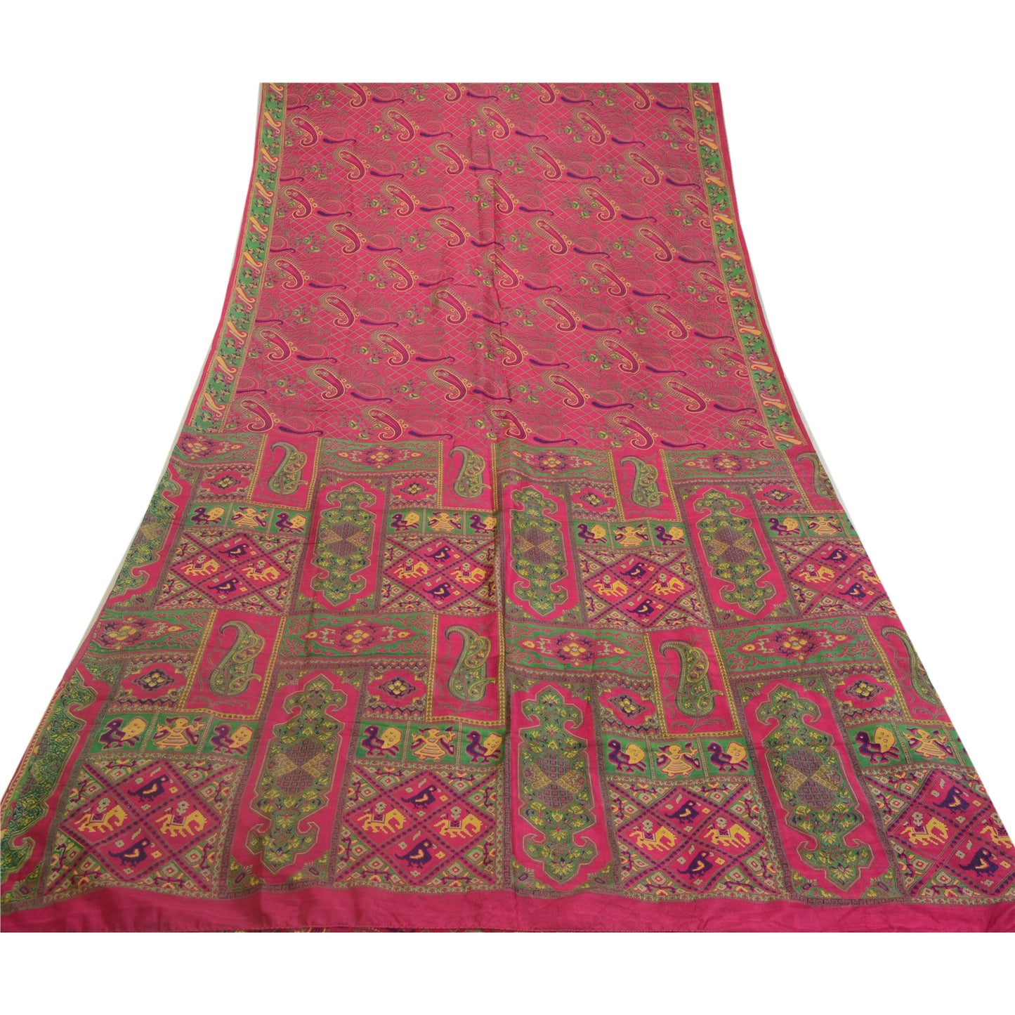 Sanskriti Vintage Sarees Quilting Felting Craft Sustainable Fabric Pink Print Pure Silk Sari