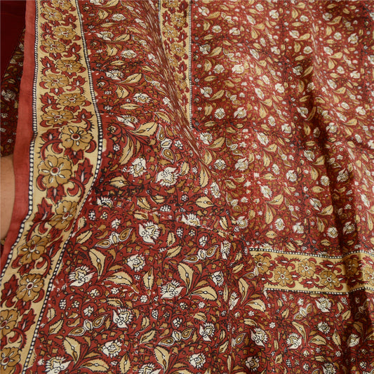 Sanskriti Vintage Sarees Dark Red Hand Block Printed Pure Silk Sari Craft Sustainable Fabric
