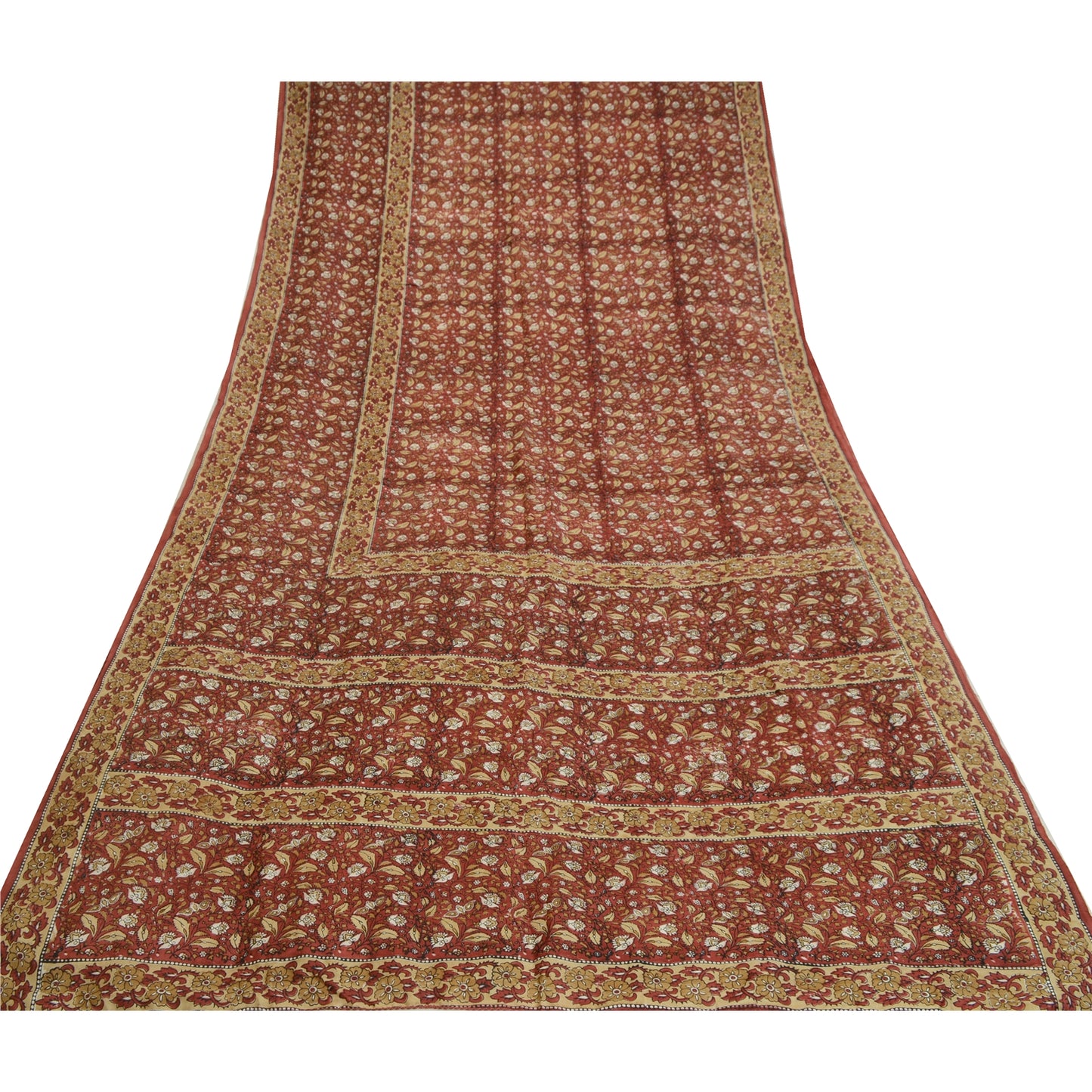 Sanskriti Vintage Sarees Dark Red Hand Block Printed Pure Silk Sari Craft Sustainable Fabric