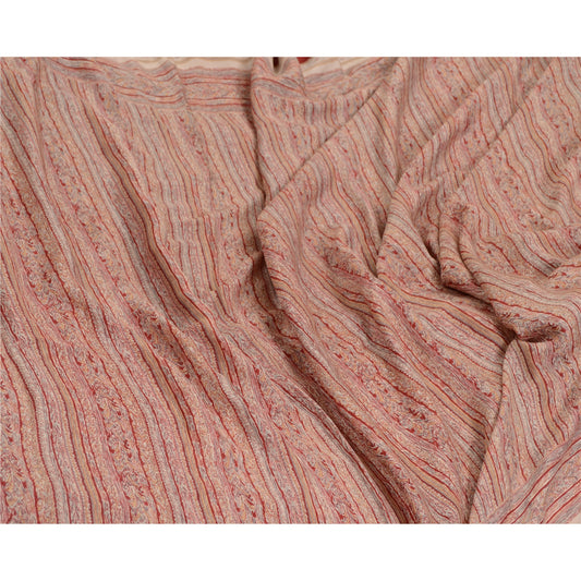Sanskriti Vintage Sarees Pink & Dark Red 100% Pure Silk Print Sari Craft Sustainable Fabric