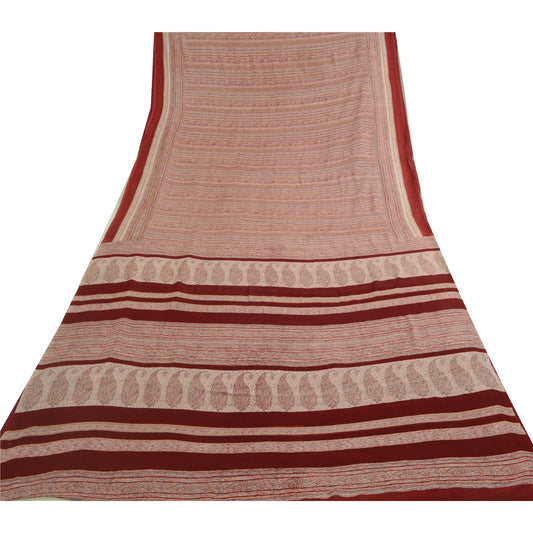 Sanskriti Vintage Sarees Pink & Dark Red 100% Pure Silk Print Sari Craft Sustainable Fabric