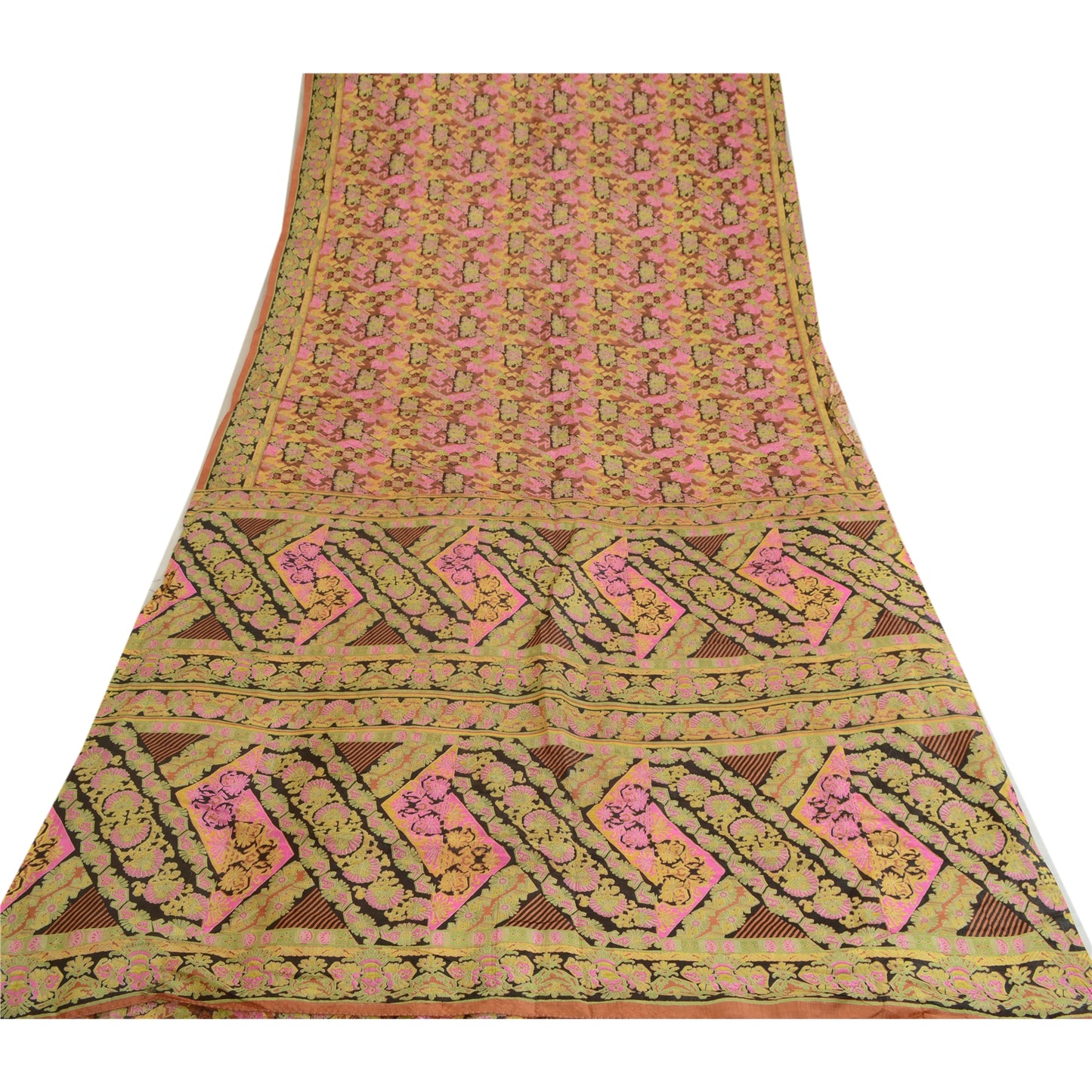 Sanskriti Vintage Sarees 5YD Pure Silk Quilting Felting Craft Sustainable Fabric Print Sari