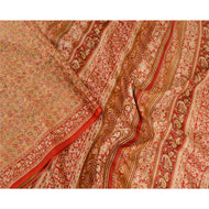 Sanskriti Vintage Sarees Indian Red Pure Silk Printed Sari Soft 5yd Craft Fabric