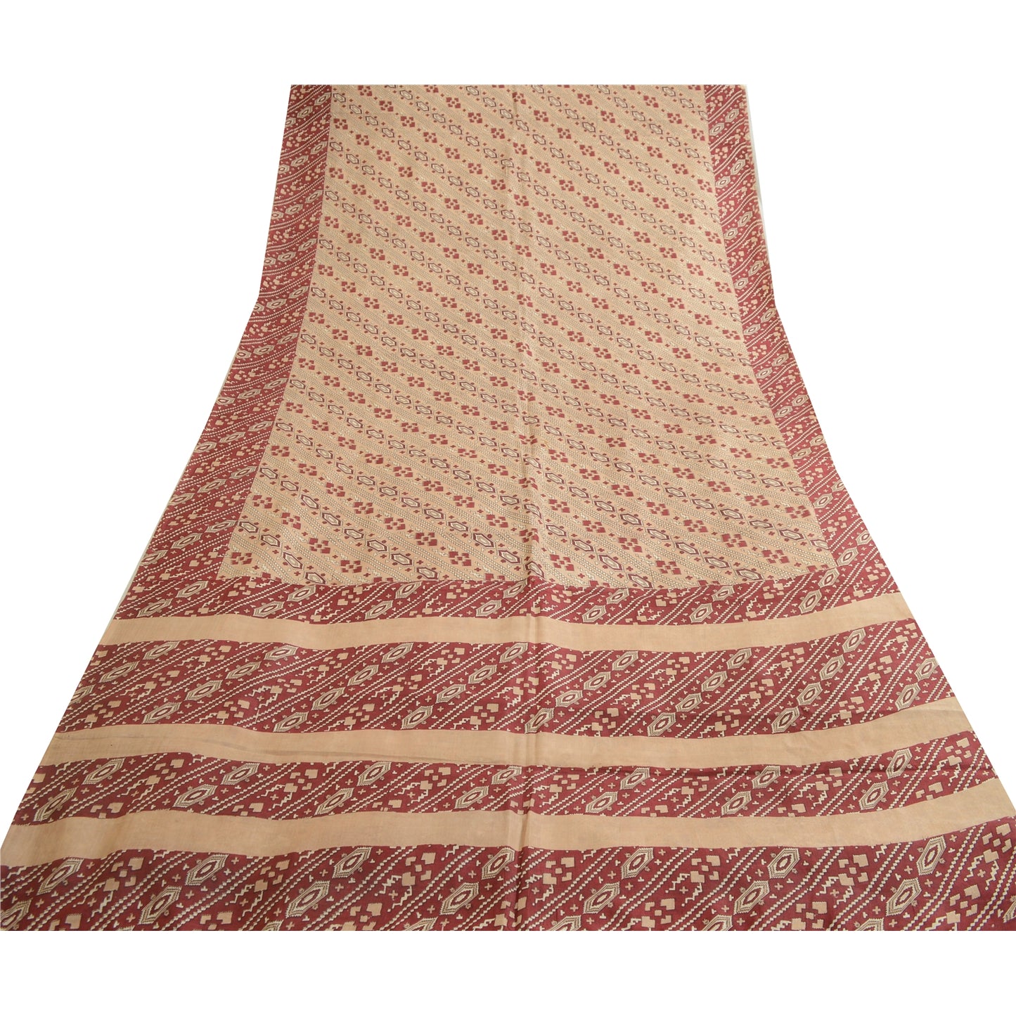 Sanskriti Vintage Sarees Indisk Brun/Rød Ren Silke Trykt Sari Håndværk Bæredygtigt Stoff