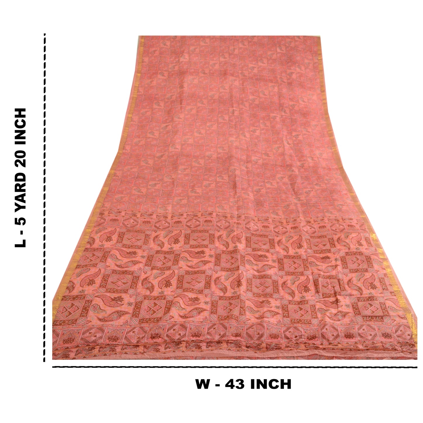 Sanskriti Vintage Sarees Pink Zari Border Pure Silk Printed Sari Craft Sustainable Fabric