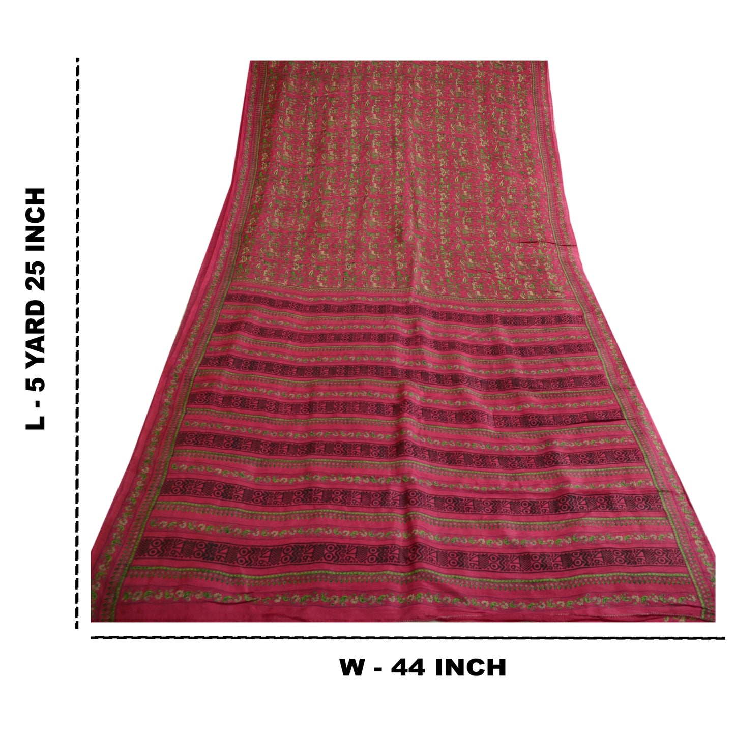 Sanskriti Vintage Sarees From India Hot-Pink Print Pure Silk Sari Craft Sustainable Fabric