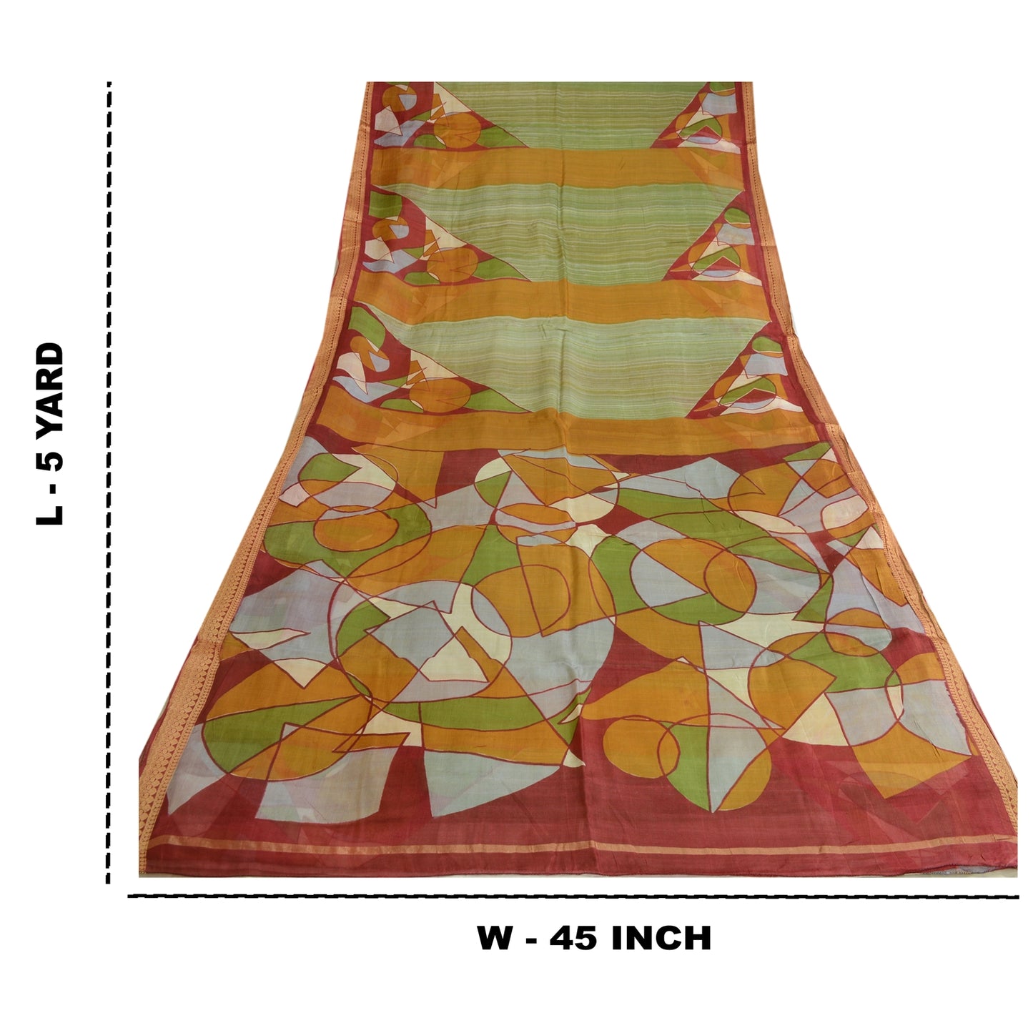 Sanskriti Vintage Sarees Indian Green Pure Silk Printed Sari 5 YD Craft Sustainable Fabric