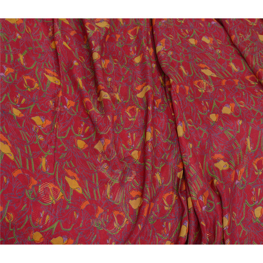 Sanskriti Vintage Sarees Indian Purple Pure Silk Printed Sari 5 YD Craft Sustainable Fabric