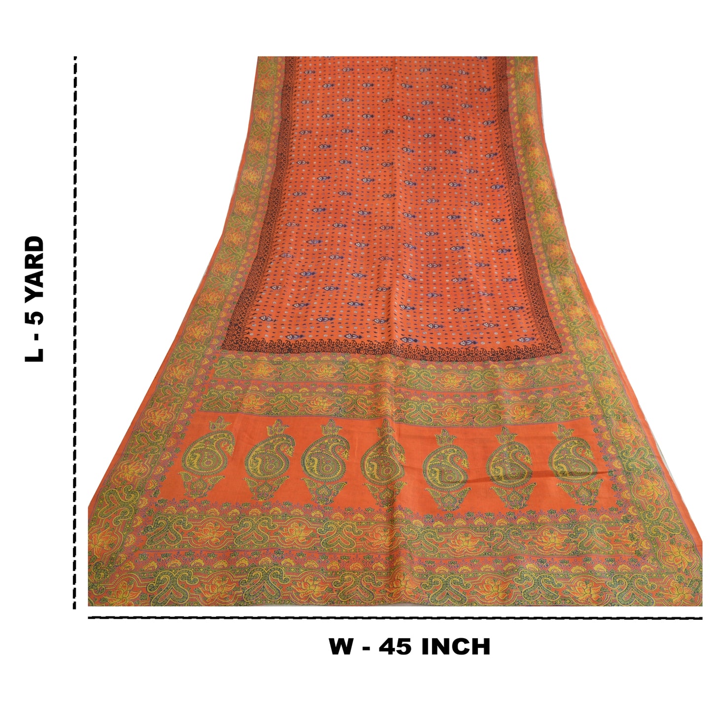 Sanskriti Vintage Sarees Orange Hand Block Printed Pure Silk Sari Craft Sustainable Fabric