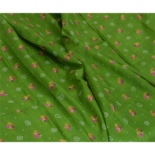 Sanskriti Vintage Sarees Green/Red Pure Silk Bandhani Printed Sari Craft Sustainable Fabric