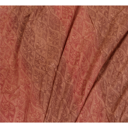 Sanskriti Vintage Peach Sarees Pure Silk Printed Golden Border Sari Craft Sustainable Fabric