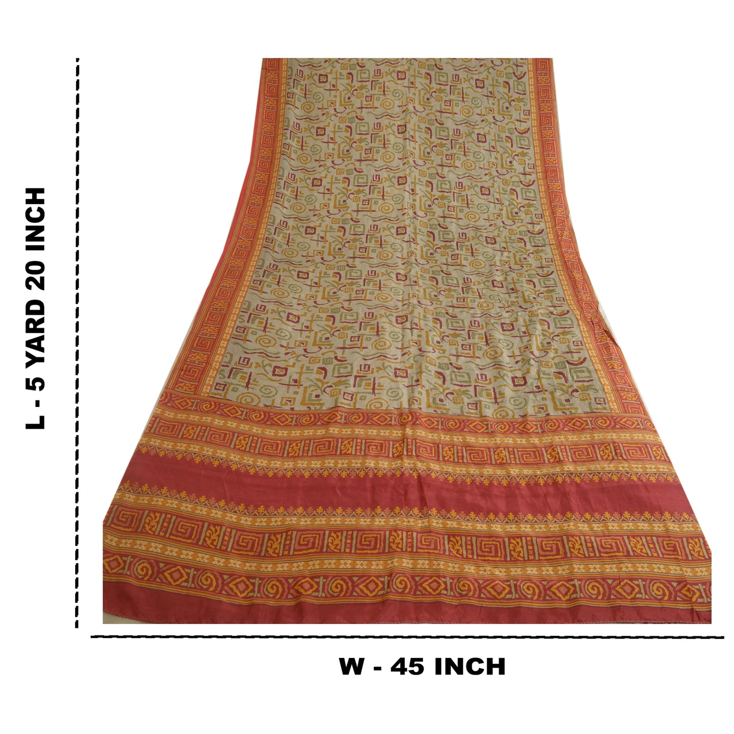 Sanskriti Vintage Sarees Ivory Indian Printed Pure Silk Sari Soft Craft Sustainable Fabric