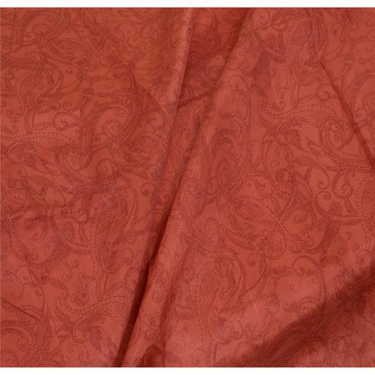 Sanskriti Vintage Sarees Red/Brown Pure Silk Printed Sari Floral Craft Sustainable Fabric