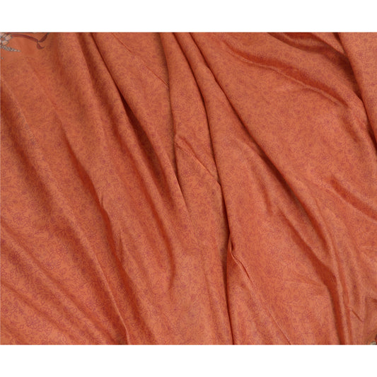 Sanskriti Vintage Sarees Orange Printed 100% Pure Silk Sari Floral Craft Sustainable Fabric