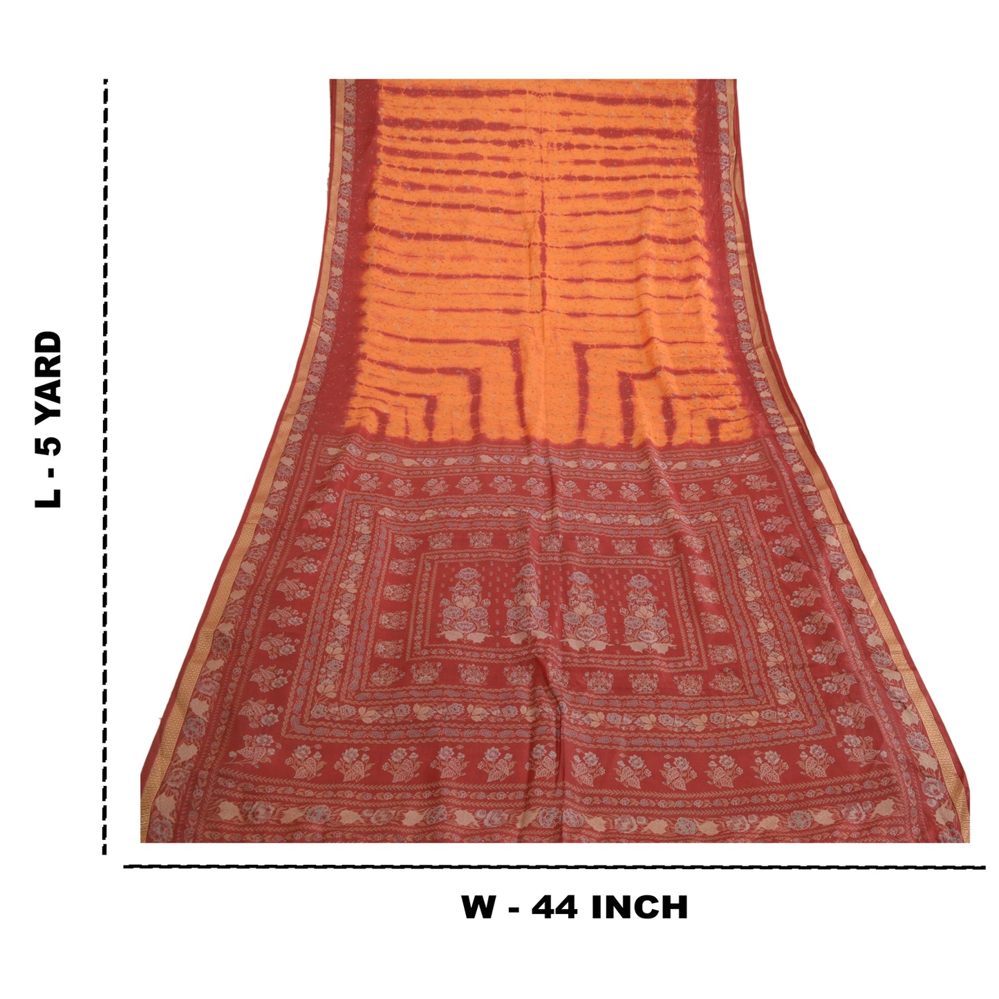 Sanskriti Vintage Sarees Saffron/Red Tie-Dye Printed Pure Silk Sari Craft Sustainable Fabric