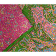 Sanskriti Vintage Sarees Indian Green/Pink Printed Pure Silk Sari Craft Fabric