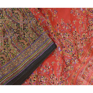 Sanskriti Vintage Sarees Black/Red Printed Pure Silk Sari 5yd Soft Craft Fabric