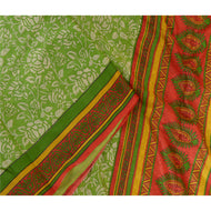 Sanskriti Vintage Sarees Green Printed 100% Pure Silk Sari Soft 5yd Craft Fabric