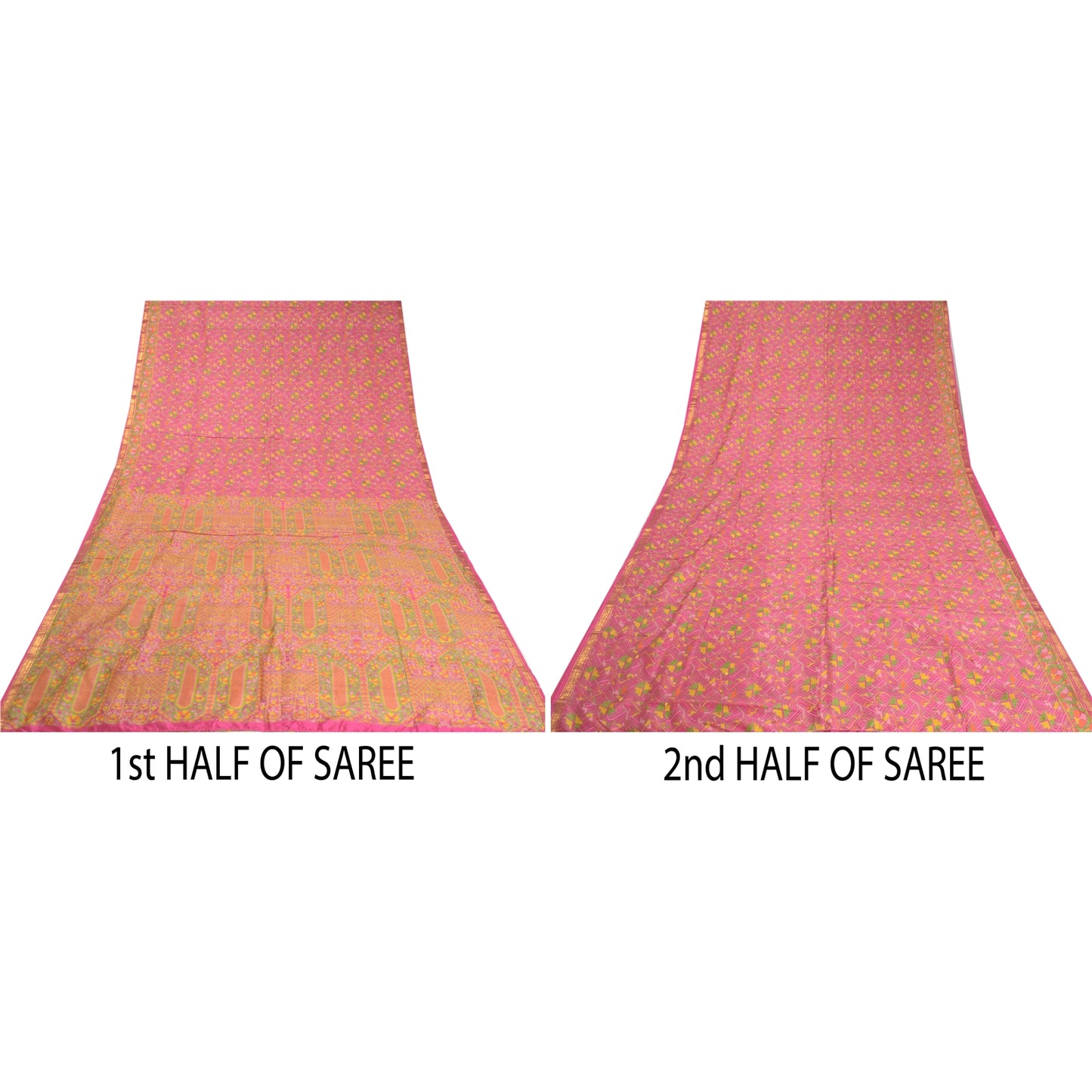 Sanskriti Vintage Sarees Pink Zari Border Printed Pure Silk Sari Craft Sustainable Fabric