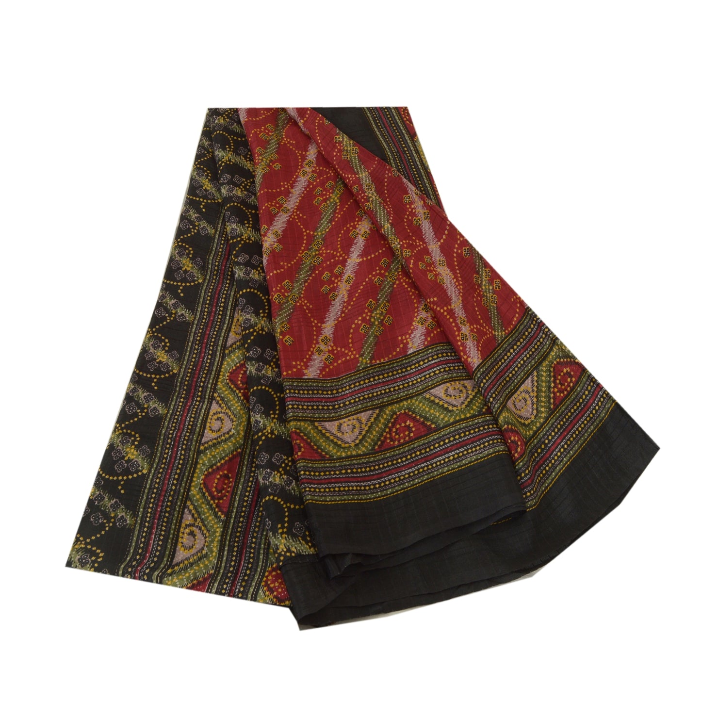 Sanskriti Vintage Sarees Red 100% Pure Silk Printed Sari Floral 5yd Craft Sustainable Fabric