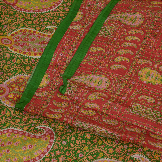 Sanskriti Vintage Sarees From India Red 100% Pure Silk Printed Sari Craft Sustainable Fabric