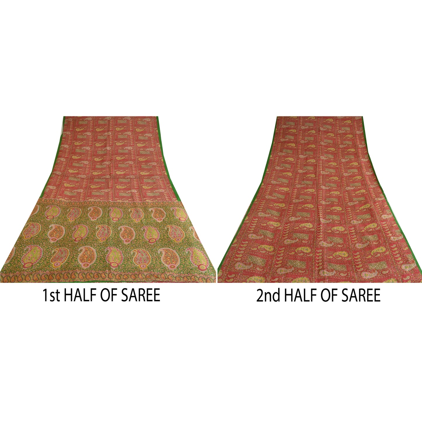 Sanskriti Vintage Sarees From India Red 100% Pure Silk Printed Sari Craft Sustainable Fabric