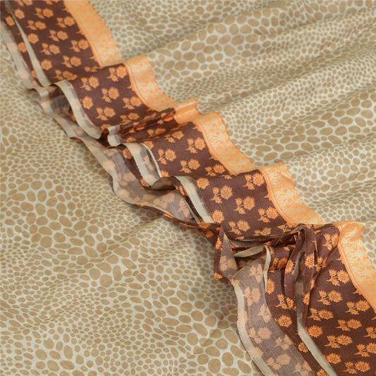 Sanskriti Vintage Sarees From India Ivory Pure Silk Printed Sari Craft Sustainable Fabric