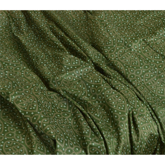 Sanskriti Vintage Sarees Green/Brown Bandhani Print Pure Silk Sari Craft Sustainable Fabric