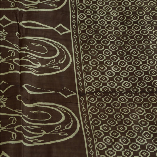 Sanskriti Vintage Sarees Brown 100% Pure Silk Printed Sari 5yd Soft Craft Sustainable Fabric