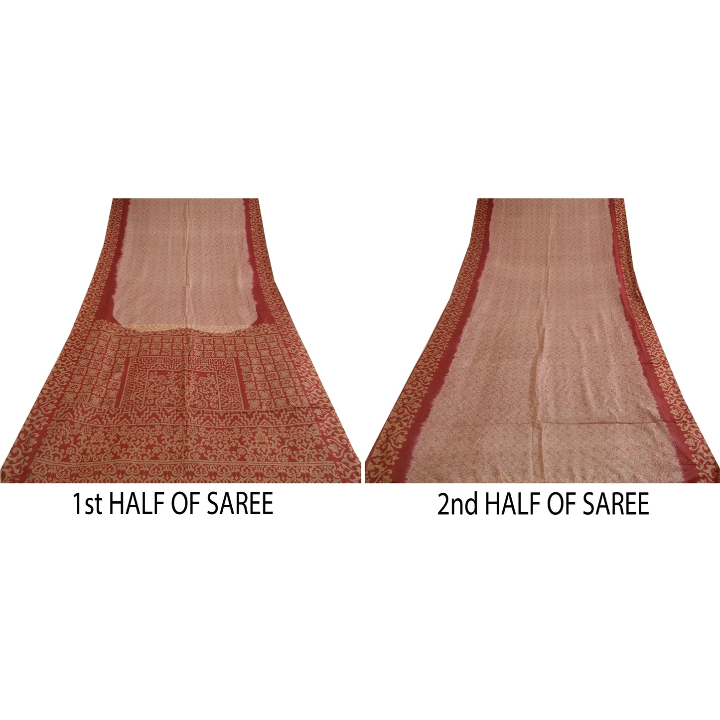 Санскритские винтажные сари индийское красное/кремовое чистое шелковое сари с принтом из экологически чистой ткани