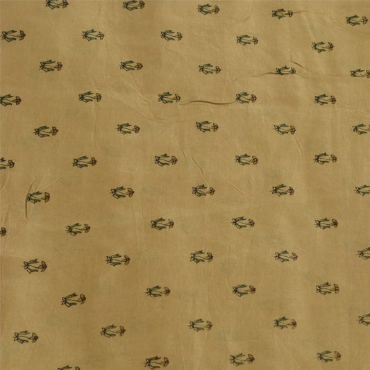 Sanskriti Vintage Sarees Cream/Dark Red Pure Silk Printed Sari Soft Craft Sustainable Fabric