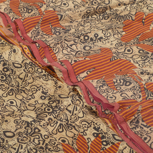 Sanskriti Vintage Sarees Black/Orange 100% Pure Silk Printed Sari Craft Sustainable Fabric